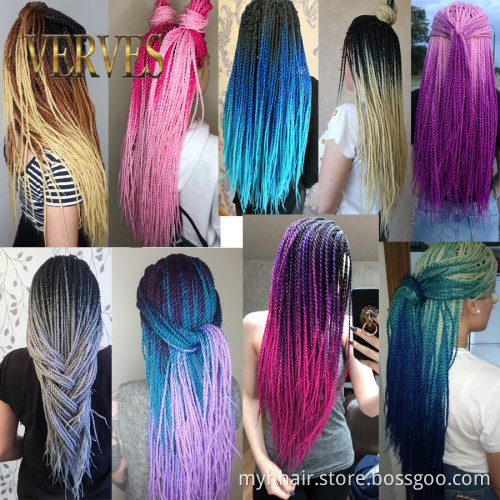 10 Piece Grey,Blue,Pink,Brown Ombre Senegalese Twist Crochet Braids 24 Inch 30 Roots/Pack Synthetic Hair for Women